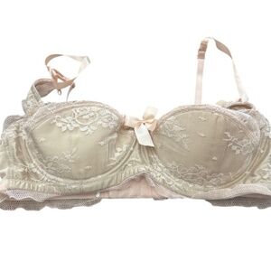 MIMI HOLLIDAY Pink Lace Bow Shoulder Bra 36D NWOT
